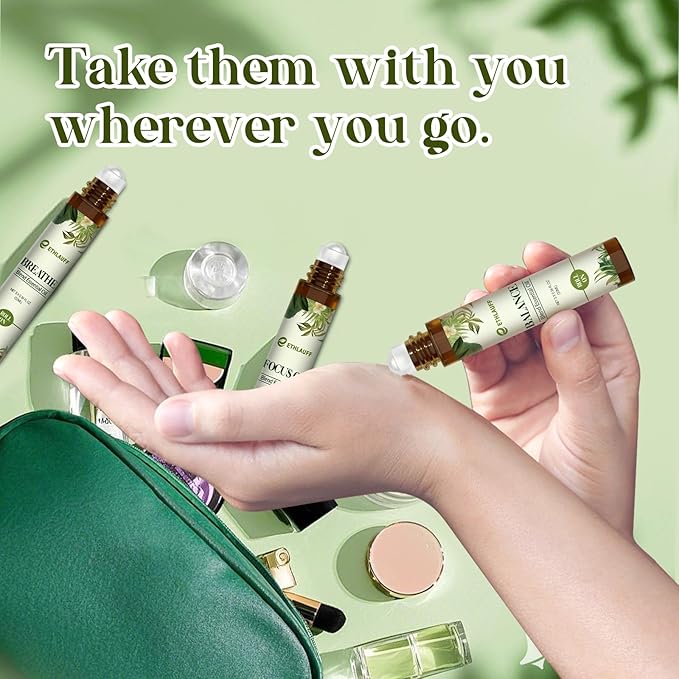 Essential Oils Roll On Set 3 Pack (Breathe, Focus on, Balance) - Essential Oil Blend Stress Relief Gift Aromatherapy Self Care Gift for Women, 3 * 10ml - Bloomnest