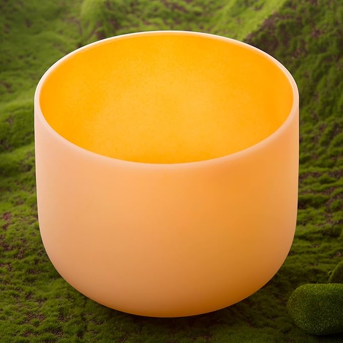 Leize Quartz Crystal Singing Bowl 432hz D Note Sacral Chakra Navel Chakra Orange 11" with Suede Striker - Bloomnest