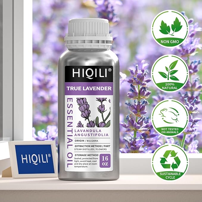 HIQILI 16 Ounces Lavender Essential Oil Pure, 100% Natural for Aromatherapy Diffuser, Skin Care, Hair, Includes Premium Dropper-16 Fl Oz - Bloomnest