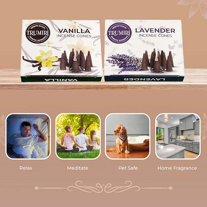 TRUMIRI Incense Cones - Combo Pack of 20 Cone Incense - 10 Vanilla + 10 Lavender TRUMIRI