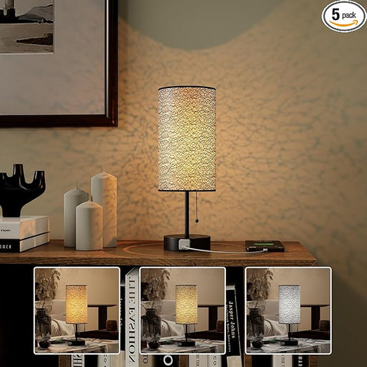 Table Lamp for Bedroom,Nightstand Lamp for Bedside with AC Outlets,Adjustable 3color LED Light Desk Lamp for Home Decor,Included Bulb and Lamp Shade(Black-OnlyAC, 1PCS) - Bloomnest