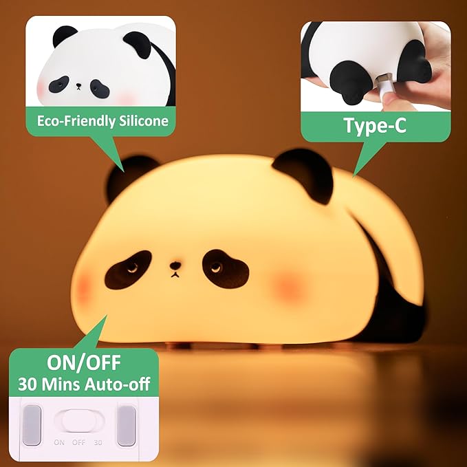 Attivolife Panda Night Light, Cute Animal Squishy Silicone Touch Lamp, Rechargeable Dim Timer LED Nightlight, Feeding Room Bedside Decor, Best Birthday Gifts for Women Girlfriend - Bloomnest