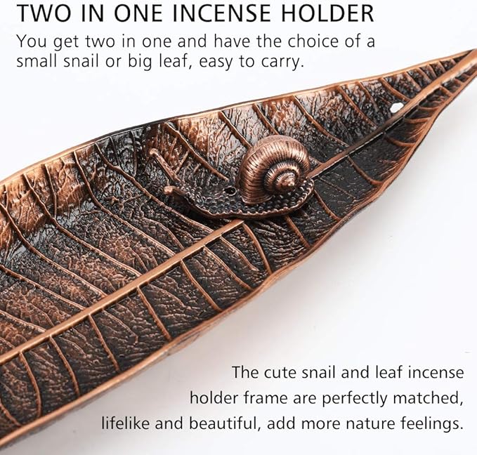 Accmor Incense Holder Set, Leaf and Snail Incense Burner, Incense Ash Catcher, Incense Sticks Holder for Counters, Meditation Room, Yoga, Home, Office, Red Copper - Bloomnest
