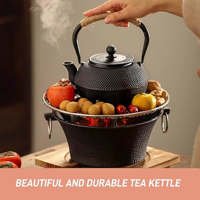 20.3oz Only, Small Tea Kettle for 1-2 Cups, Japanese Tetsubin, Cast Iron Teapot with Stainless Steel Infuser for Loose Leaf & Coffee, Tea Pot for Stovetop Safe, Enamel Interior(Black, 600ml) - Bloomnest