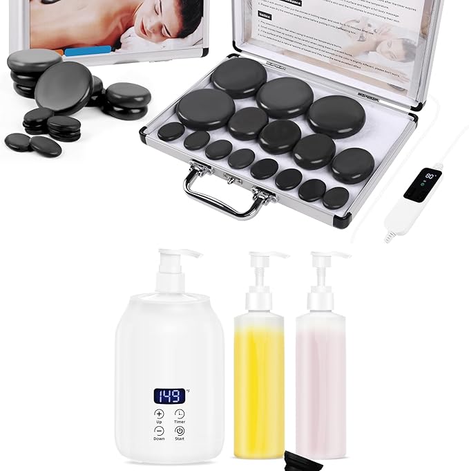 Meifuly Massage Oil Warmer and 16Pcs Hot Stones Massage Set with Temperature Adjustment - Bloomnest