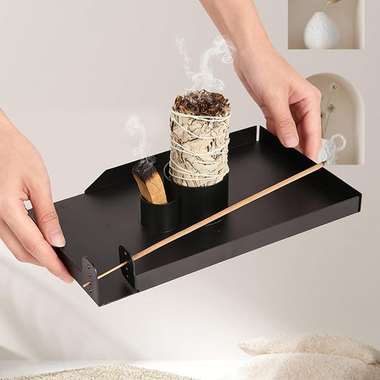 Large Incense Holder, 8.6" Length Sage Holder for Burning, Palo Santo Holder for Incense Sticks, Sage Bundle, Smudge Stick, Metal Ash Catcher Tray for Meditation Yoga Room Decor (Black) - Bloomnest