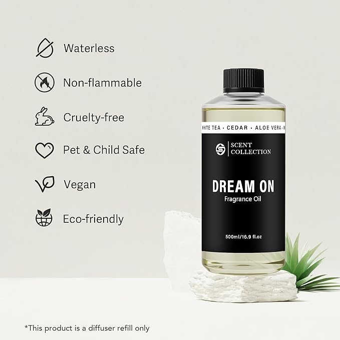 Luxury Hotel Scent Dream On Diffuser Oil Waterless Essential Aromatherapy for Cold Air & Car Diffusers – Long Lasting Refill for Large Room & Home - Signature White Tea (500ml/16.9Fl oz) - Bloomnest
