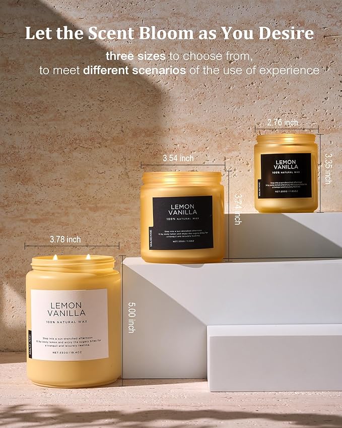 M&SENSE Candles Lemon Vanilla Scented, 19.4oz 110 Hours Long Lasting for Home 2 Wick Natural Soy Wax Non Toxic Candles in Glass Jar, Stress Relief Gifts for Women and Men - Bloomnest