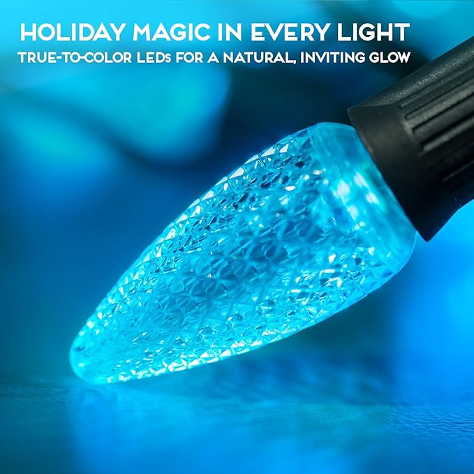 HLO Lighting Set of 25 Teal C9 Faceted LED Christmas Light Bulbs for Indoor & Outdoor Use | Durable Replacement Bulb - Bloomnest