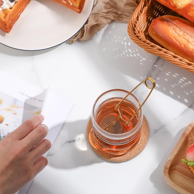 Yinder 20 Pcs Loose Leaf Tea Infuser Stainless Steel Mesh Snap Tea Ball Strainers with Handle Metal (Gold)