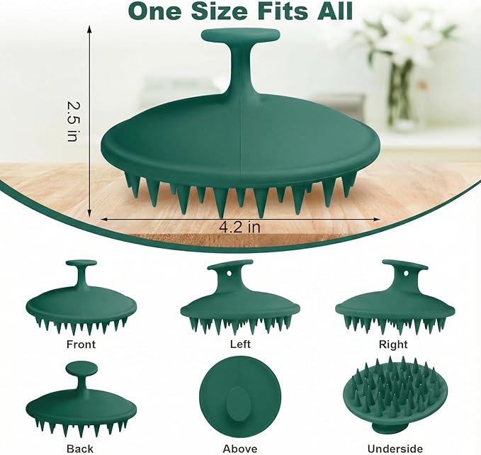 Meartchy Silicone Scalp Massager Shampoo Brush, Scalp Brush for Hair Growth & Dandruff Removal, Hair Scrubber Scalp Stimulator Exfoliator Brush with Soft Bristles for Wet Dry Scalp Care (Dark Green) Meartchy