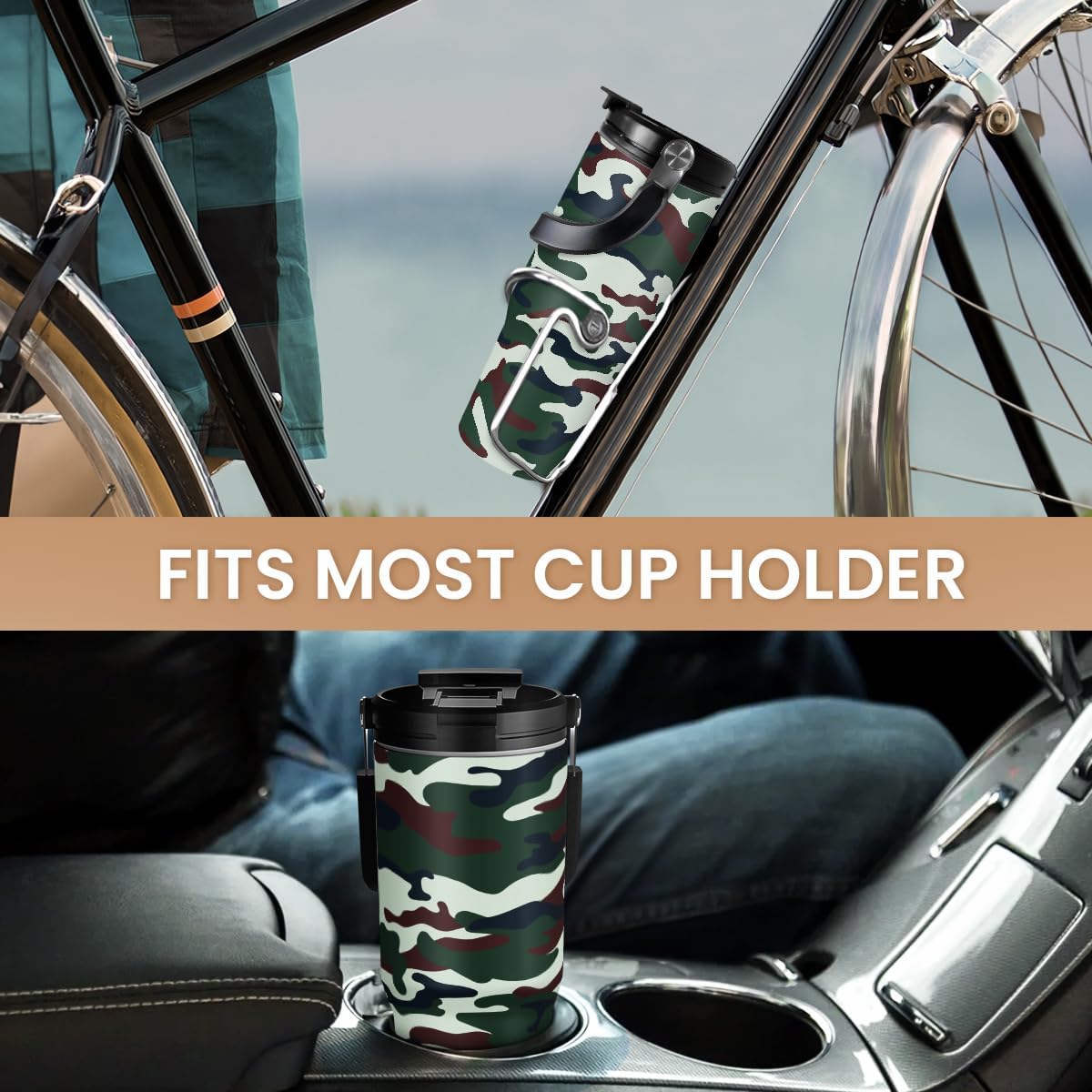 SANDJEST Camo Tumbler with Handle 30oz - Camouflage Tumblers Stainless Steel Insulated Flip Straw Coffee Travel Cup, Gifts for Men Veteran Hunting Lover Sport Outdoor Workout