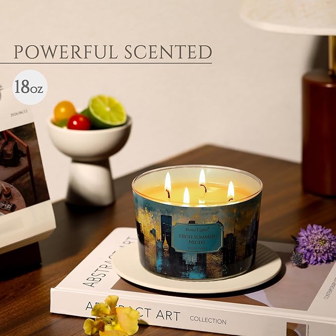 HomeLights High Summer Night Scented Candles | 18oz Soy Candles Industrial Chic 4-Wick Large Candle Jars | Ideal Candle Gifts for Events, Home Decor Stress, Relief & Relaxation - Bloomnest