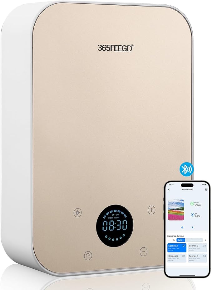 Waterless Oil Diffuser - Pure Essential Oil Diffuser with App Control - 150ml/1700 Sq.Ft. Coverage for Effective Aromatherapy in Home/Office/Hotel (White Gold) - Bloomnest