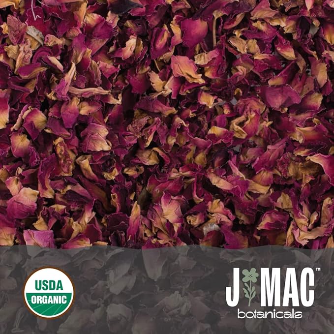 J MAC BOTANICALS Organic Rose Petals, (8 oz) Certified USDA Organic, Edible, Culinary Grade for Herbal Tea, Cooking and Crafts - Bloomnest