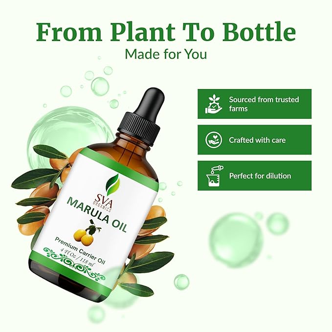 SVA Organic Marula Seed Oil - 4 Fl Oz - 100% Natural Cold Pressed Virgin Marula Oil Organic - for Face, Skin Care, Hair Care, Scalp Massage & Body Massage – Unrefined Carrier Oil with Dropper - Bloomnest