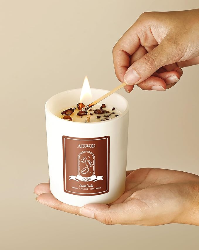 AOOVOO Macchiato Coffee Scented Candles for Women - Aromatherapy Candle with Crystals Inside, 10oz, 60H Burning Time, Soy Candles for Home Scented, Birthday Gifts Christmas Candle for Women Mom - Bloomnest