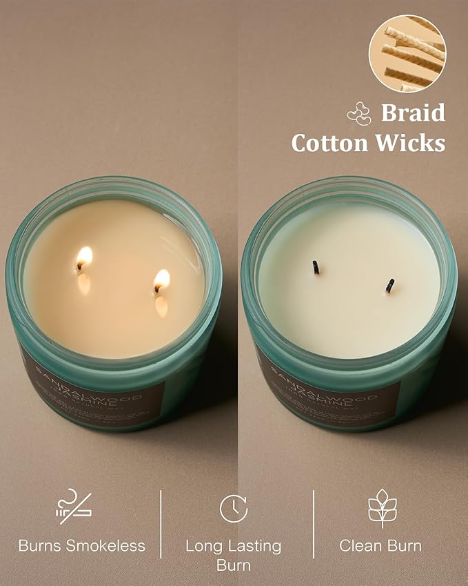 M&SENSE Sandalwood Jasmine Scented Candle, 11.6oz 70 Hours Burn Time Clean Non Toxic Natural Soy Wax Candle 2 Cotton Wick Home Decor for Mothers Day & Bathroom Bedroom - Bloomnest