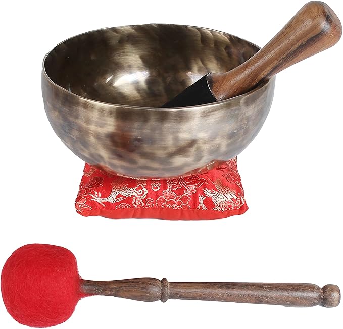 ESK 7 inch Tibetan Singing Bowl set ,Meditation, zen decor, Spiritual and Body Healing and Energy Cleansing ,Handmade, Comes w/ silk cushions, sticks and Flag - Bloomnest
