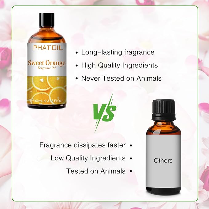 PHATOIL 100ML Sweet Orange Fragrance Oils for Aromatherapy, Diffuser Oils for Home, Perfect for Humidifier, Yoga, DIY Candle and Soap Making - 3.38FL.OZ - Bloomnest