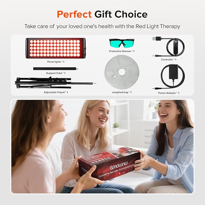 Red Light Therapy for Face and Body, GMOWNW Infrared Light Therapy Lamp with Stand, 660nm Red Light and 850nm Near Infrared Light Therapy Device for Face Knee Body, Skin Care at Home GMOWNW