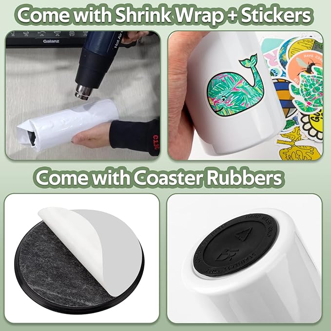 8 Pack 20oz Sublimation Tumbler Set Triple-Insulated Stainless Steel Sports Water Bottle with Straw Lid Blank Sublimation Cup with DIY Stickers, Shrink Wrap, Rubber Base, Heat Tape for Heat Transfer - Bloomnest