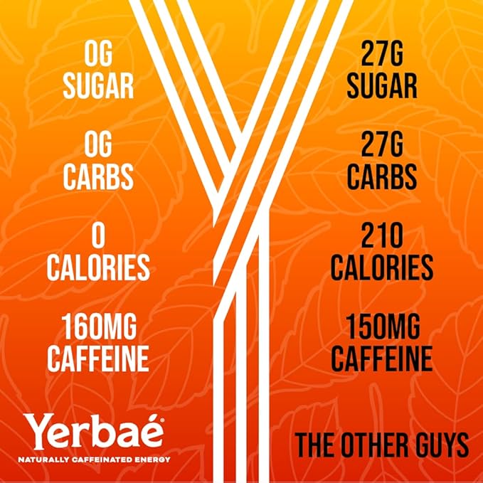 Yerbaé Energy Seltzer - Orange Cherry Pineapple No Sugar/Calories/Carbs. Energized by Yerba Mate, Naturally Caffeinated Plant-Based, Healthy Alternative to Coffee/Sugary Sodas, Pack of 12, 12oz cans - Bloomnest