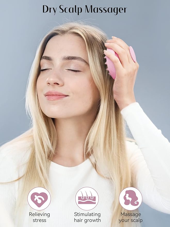 HEETA Scalp Massager Hair Growth, Soft Silicone Scalp Scrubber Shampoo Brush for Exfoliation, Dandruff Removal & Head Massage Stress Relax, Wet & Dry Use for Thick, Thin Hair Care, Wheat Straw Pink HEETA