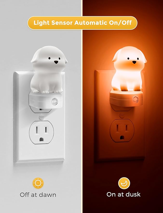 L LOHAS LED Plug in Night Light for Kids 2 Pack, 3D Cute Puppy Night Lights with Dusk to Dawn Sensor, RGB+Soft White 3000K Dog Night Light, Christmas Birthday Gift Nightlight for Kids, Room Decor - Bloomnest