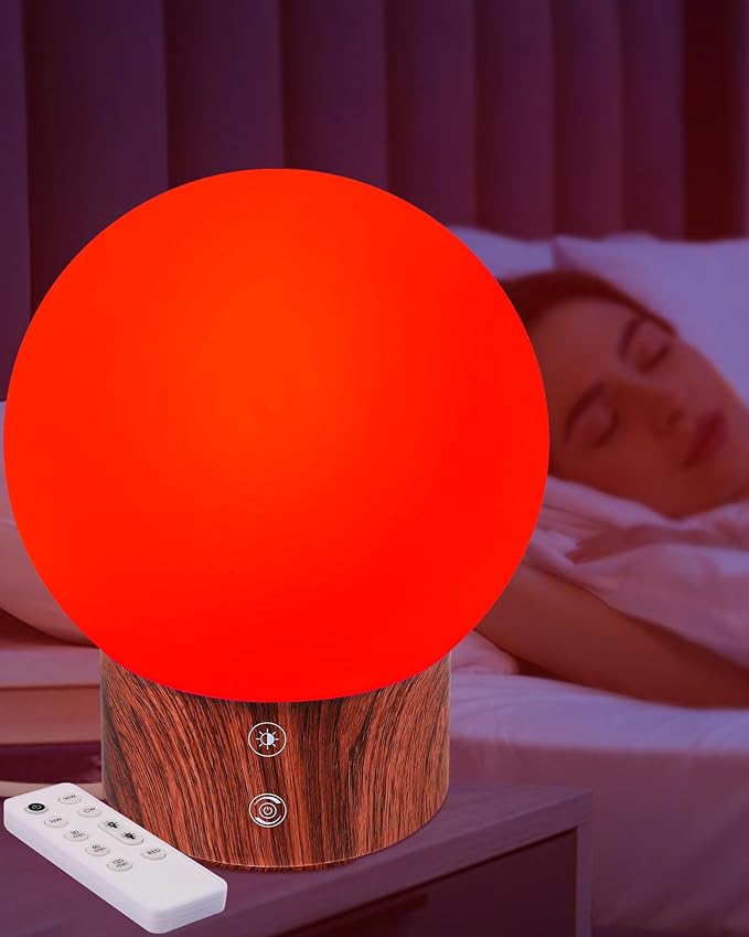 630nm Red Light Therapy Night Light Lamp for Bedroom Sleep Red Moon Nightlight Desk Lamp with 4-Color and 5-Brightness Options 30-120Min Timer Remote Control USB C Charging Elegant Design - Bloomnest