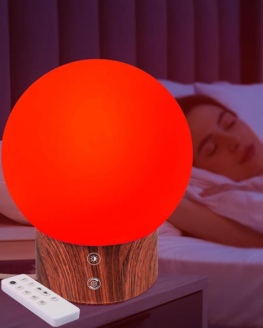 630nm Red Light Therapy Night Light Lamp for Bedroom Sleep Red Moon Nightlight Desk Lamp with 4-Color and 5-Brightness Options 30-120Min Timer Remote Control USB C Charging Elegant Design - Bloomnest