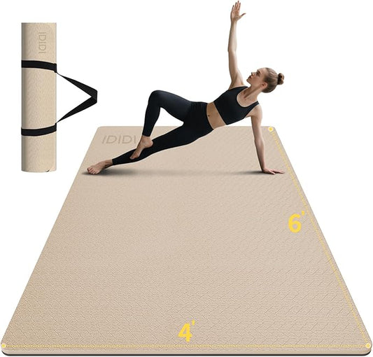 Large Yoga Mat (6'x 4') - Extra Long and Wide 72 x 48 inches, Non-Slip POE Fitness Mat, Eco-Friendly, Thick Wide Exercise Mat for Home Workouts,Ideal for Yoga and Pilates.