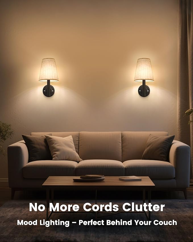 Rechargeable Wall Sconces Gold with Remote Control, 5200mAh Battery Operated Wall Lights, Wireless 16 Colors Timer & Dimmable Battery Wall Lamp for Bedroom, Living Room, Hallway - Bloomnest
