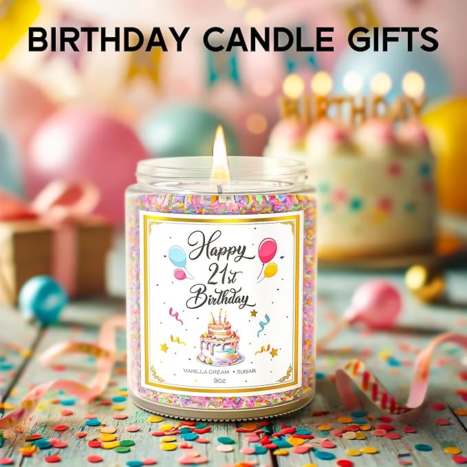 21st Birthday Candles Gifts for Women- 9 oz Happy Birthday Candle with Vanilla Birthday Cake Scent, Gifts for Women & Men, Friendship Ideas - Bloomnest