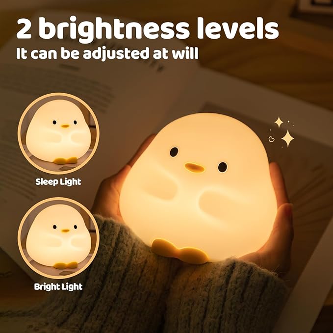 Duck Silicone Night Light for Kids - Color Changing LED Lamp with Soft Touch, USB Rechargeable & Long Battery - Cute Touch Control Duck Light for Kids Room & Birthday Gifts - Bloomnest