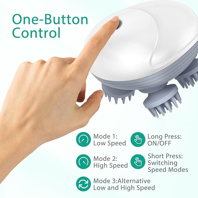 ORIA Electric Scalp Massager, Pet Massager for Dogs and Cats, Waterproof Head Massager with 4 Removable Massage Heads, 96 Nodes, for Stress Relief, Full Body Relaxation, Promote Bonding Oria