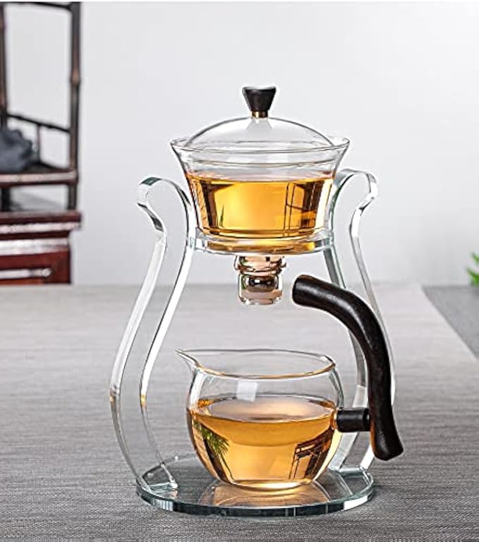 RORA Glass Teapot Set Semi Automatic Drip Rotating with Infuser Lazy Kungfu Tea pot Set (Crystal) - Bloomnest