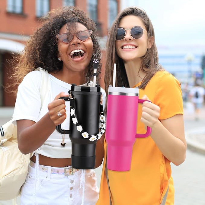 40 oz Tumbler Insulated Mug w/Straw & Flip Cap Lids - Cup Holder Bottle with 6 Accessories Set for Hot, Cold Drink - Leak-Proof - Water, Coffee Portable Travel Mug (Midnight Black) - Bloomnest