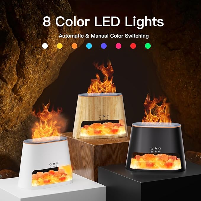 Luxury Himalayan Salt Lamp Humidifier & Aromatherapy Diffuser - 8 Color Mood Lighting w/Remote for Spa, Bedroom, Home Relaxation260ml (Wood) Bloomnest