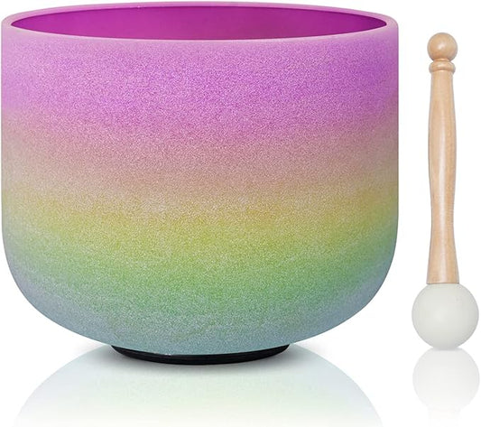 CVNC 440HZ 8 Inch Rainbow Colored B Note Crown Chakra Frosted Quartz Crystal Singing Bowl for Sound Healing and Meditation - Bloomnest