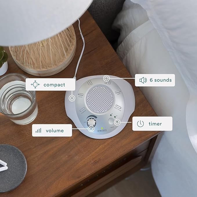 Homedics SoundSleep White Noise Sound Machine, Silver, Small Travel Sound Machine with 6 Relaxing Nature Sounds, Portable Sound Therapy for Home, Office, Nursery, Auto-Off Timer, by Homedics - Bloomnest