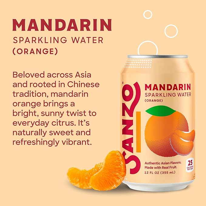 Sanzo Flavored Sparkling Water - Mandarin Orange Seltzer - Low Calorie Low Sugar - Craft Asian Drinks - Vegan Gluten Free Carbonated Flavored Water - Fizzy Healthy Drinks - 12oz, 12 Pack - Bloomnest