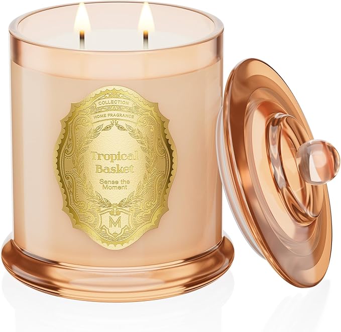 M&SENSE Tropical Basket Candles for Home Scented, 2 Wick 12.7oz Soy Wax Candles Non Toxic,70 Hours Long Burning,Luxury Candles Gift for Stress Relief, Meditation, Yoga - Bloomnest