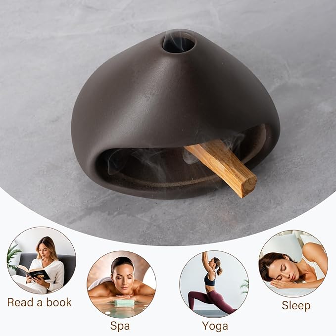 Palo Santo Holder Incense Burner-Zongzi Clay Smudge Bowl with Chimney, Mini Ceramic Fireplace for sage、Cone Burning, Aromatic Home Decor, Ceramic ash Tray, Anxiety Relief Meditation for Women MOUGIGI
