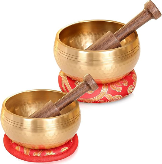Relaehih 2-Pack Tibetan Singing Bowls Set - 100% Handmade in Nepal, Sound Bowl Meditation Set for Yoga, Chakra Healing, Meditation Gifts, Unique Gifts for Women RelaehihforEveryone