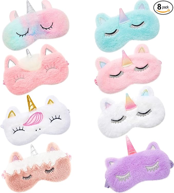SATINIOR 8 Pcs Cute Sleep Masks for Kids, Unicorn Kids Eye Mask, Funny Soft Plush Blindfold Eyeshade Eye Covers in Assorted Colors Travel Nap Sleep Lunch Break Overnight Party for Child Girls - Bloomnest