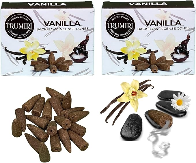 TRUMIRI Vanilla Backflow Incense Cones - Total 20 Incense Cones Waterfall - Dual Pack of 10 Incense Backflow Cones - Waterfall Incense Cones - Incense Waterfall Cones TRUMIRI