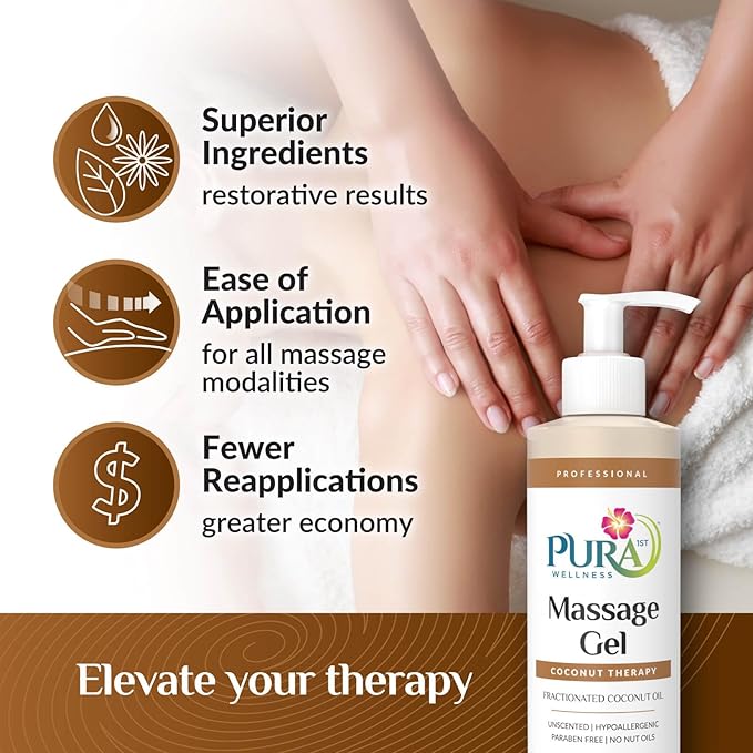 Coconut Therapy Massage Gel, Pura Wellness Massage Gel, Professional Deep Tissue Therapy, Coconut Massage, Unscented, Recovery 8oz - Bloomnest