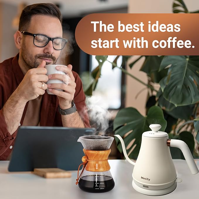 Mecity Electric Kettle Stainless Steel Gooseneck Water Kettle Water Boiler for Pour Over Coffee Fast Heating, Auto Shut Off, 27 fl oz, 1000W, Milk White - Bloomnest