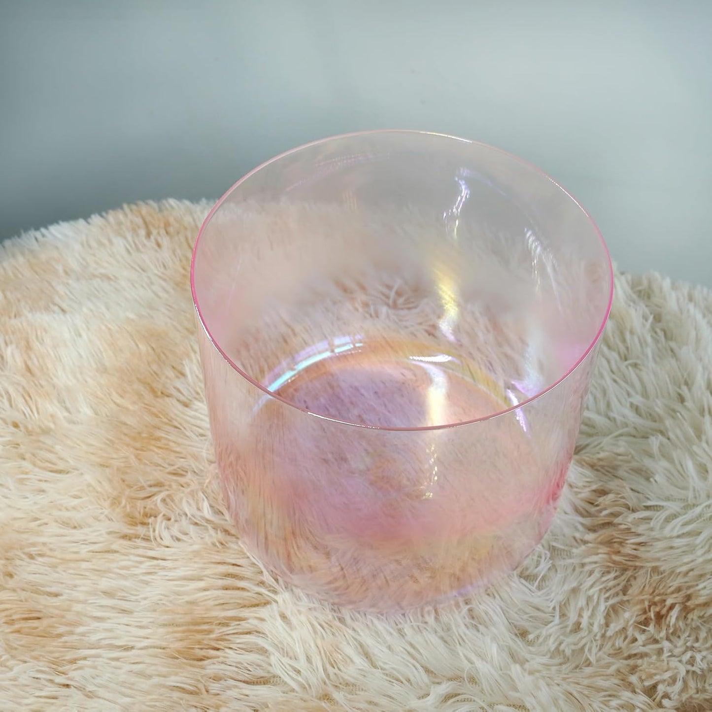 Hye-eun Clear Crystal Singing Bowl 7 inch F Note Rose Pink Cosmic Light Heart Chakra Transparent Sound Bowl with Mallet & O-ring,for Yoga Meditation Energy Healing, & Energy Balancing